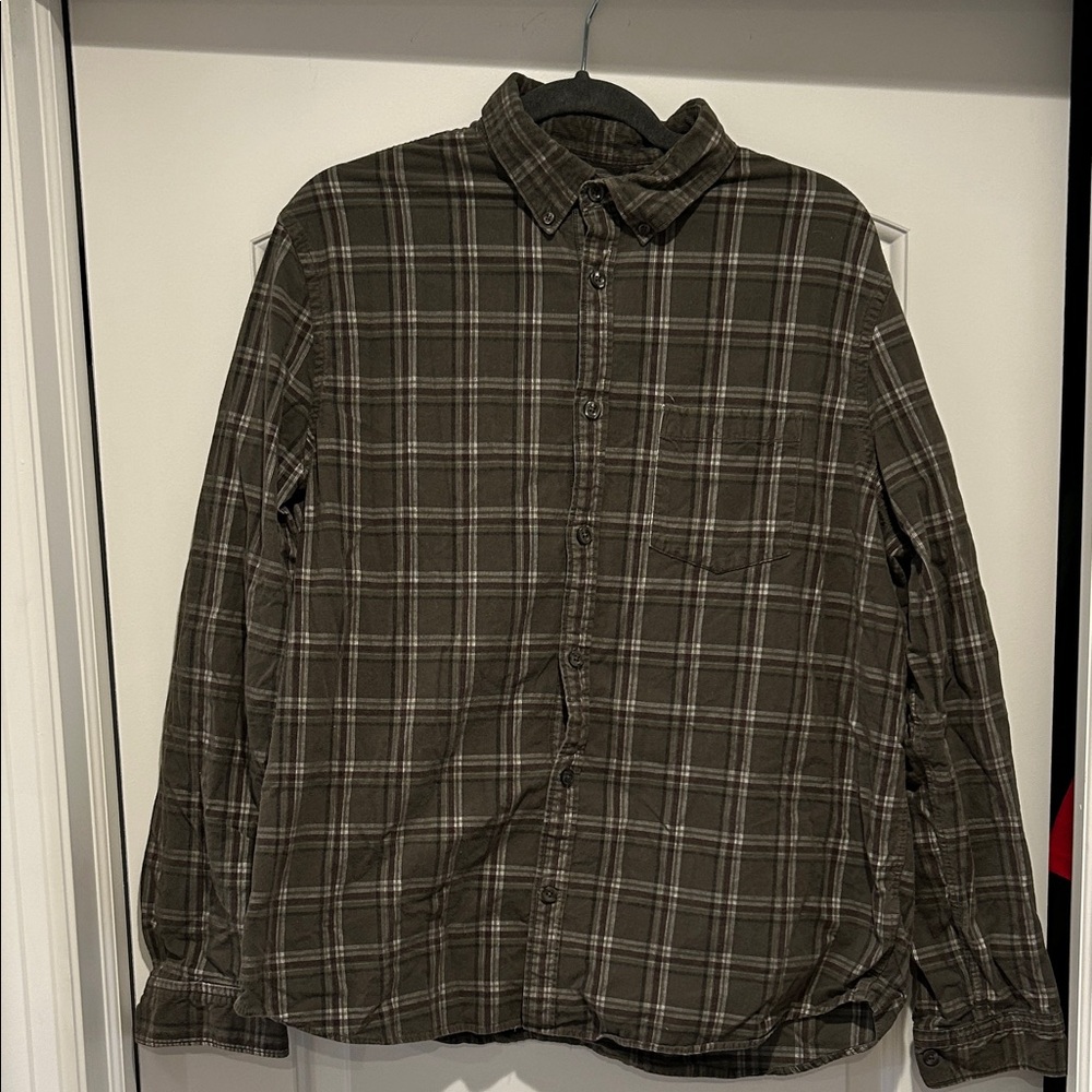 Express Olive Plaid Casual Button-Down Shirt